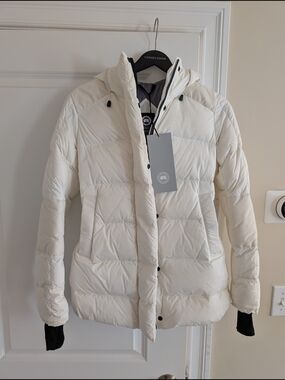 Canada Goose Women's Alliston White Down Puffer Jacket with Hood
